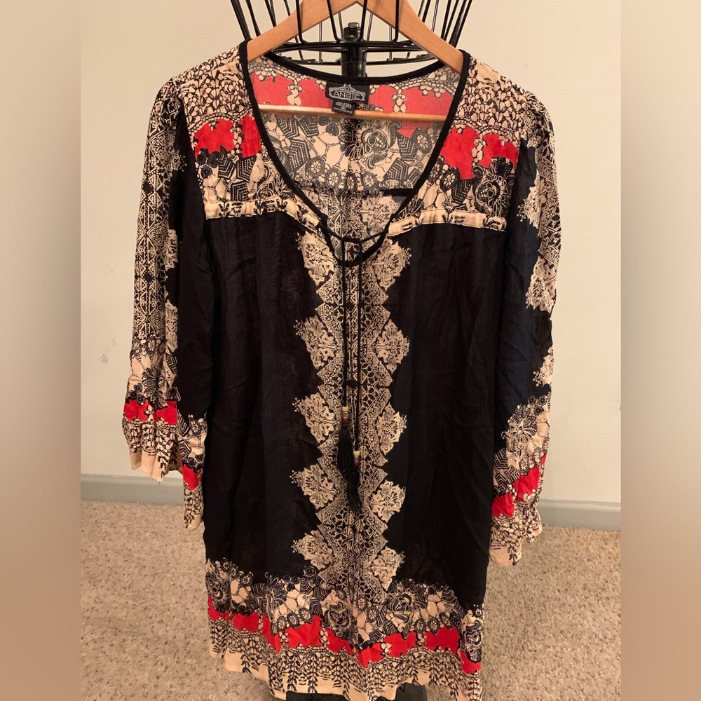 Long Sleeved Black Printed Dress
